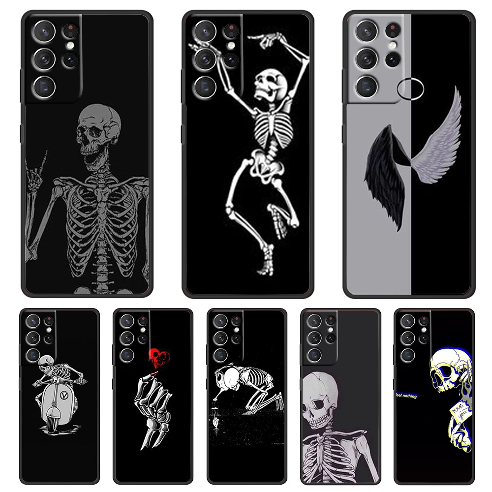 

Cartoon dark skull man For Samsung Galaxy S22 S21 S20 FE Ultra S10 S9 S8 S7 S6 Plus 5G Silicone Soft Black Phone Case