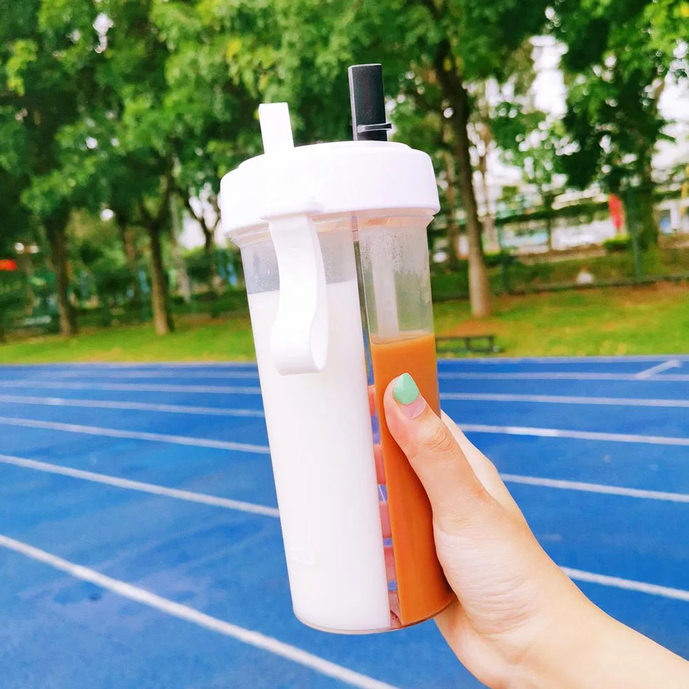 Креативные бутылки для напитков воды с соломинкой фитнеса без бисфенола двойное