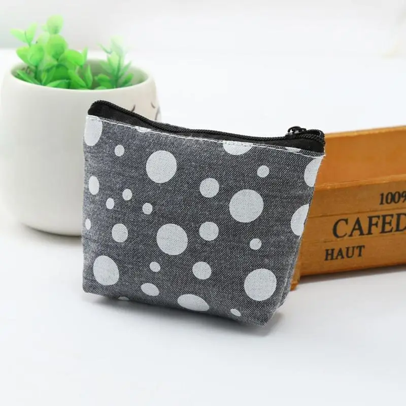 Холщовые кошельки для мелочи женский маленький кошелек мини в горошек отделение