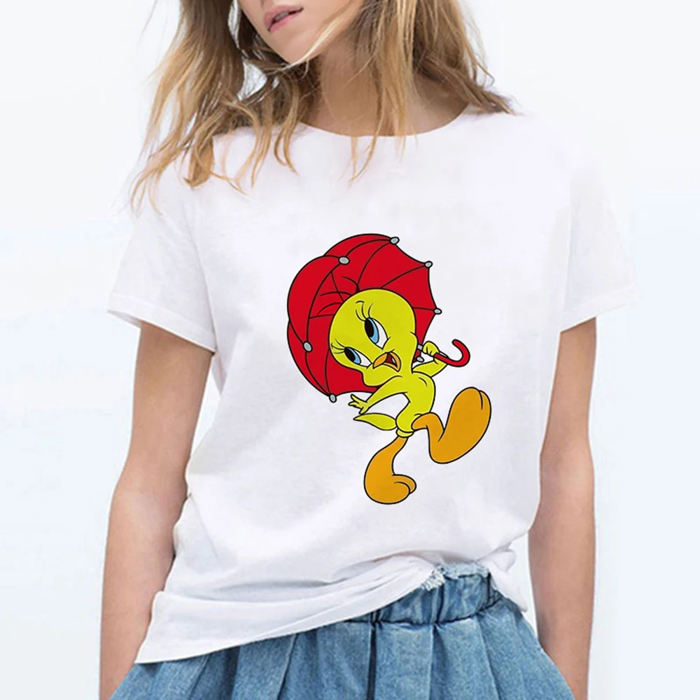 19bk889 Looney tung птичка Твити женские футболки забавный Vogue Harajuku уличная одежда большого размера Футболка женская одежда - Цвет: 19bk889
