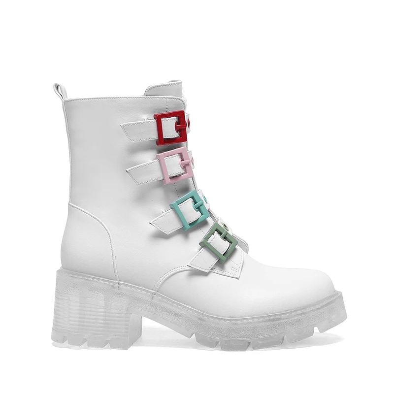 Dovereiss Fashion Women's Shoes Winter Round Toe White Buckle Zipper Natural Leather Concise Block Heels Short Boots 34-40