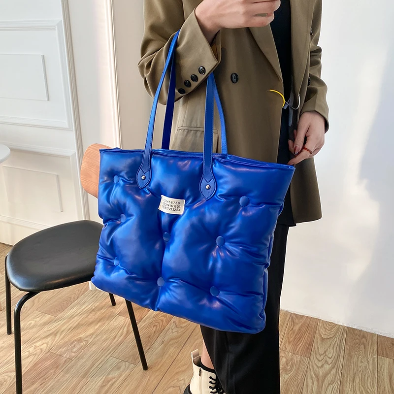large padded handbags fashion soft leather shoulder bag for women new space down cotton shoulder handbags ladies puff bag purse free global shipping