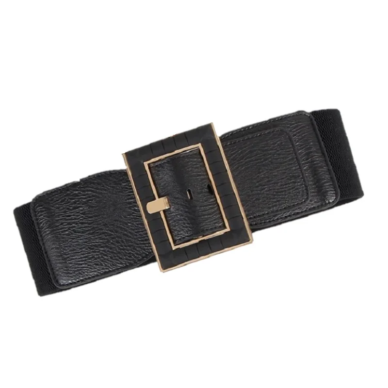 

New Fashion Black PU Wide Waist Belt For Women Ladies Basic Simple Big Buckle Belt Dress Decoration