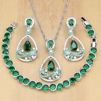 natural green zircon white stone 925 silver jewelry sets decoration earrings for women pendantringsbraceletnecklace set