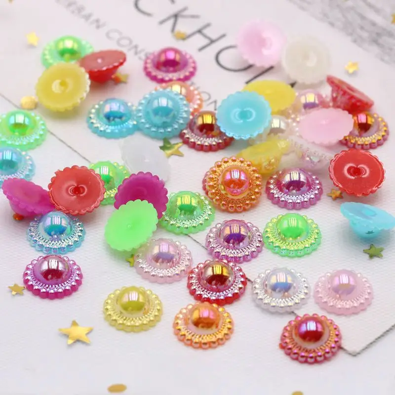 100 штук/12 мм цвет имитация жемчуга цветок полукруглый плоский задний бусины