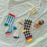 kids socks korean unisex toddler rainbow plaid stripe cotton socks for girl and boy