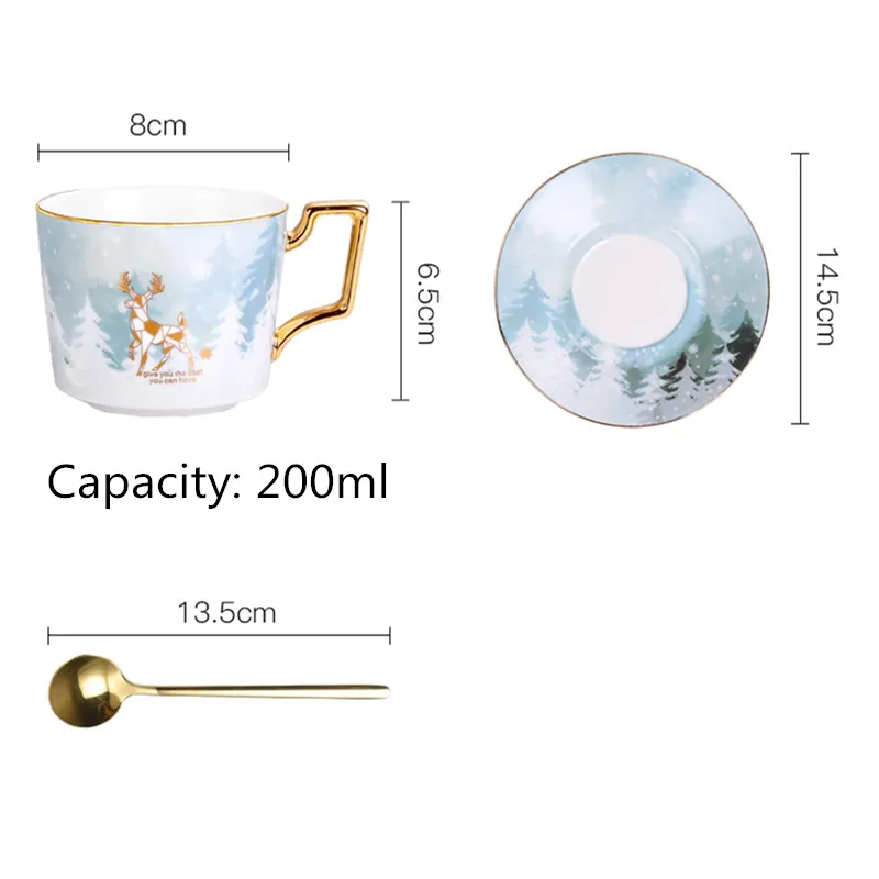 Чайная чашка и блюдце 200 мл в новом стиле фарфоровая кофейная фэнтези лес
