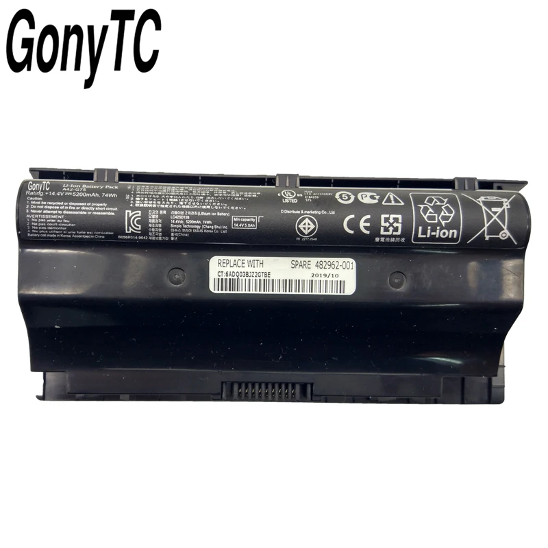 GONYTC A42 G75 Аккумулятор для ноутбука ASUS G75V G75VM G75VW 3D G75VX TS71 14 4 V 5200 мА/ч 74WH|Аккумуляторы