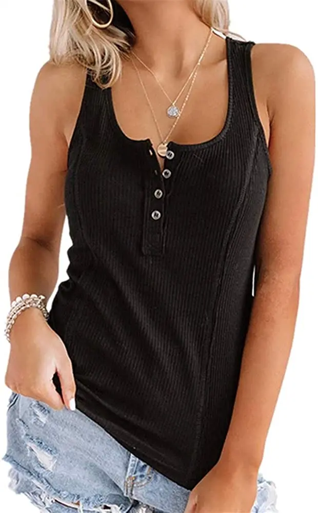 

Unique Nature Womens Workout Tank Tops Button Down Scoop Neck Sleeveless Ribbed Henley Tunic Shirts Summer tops