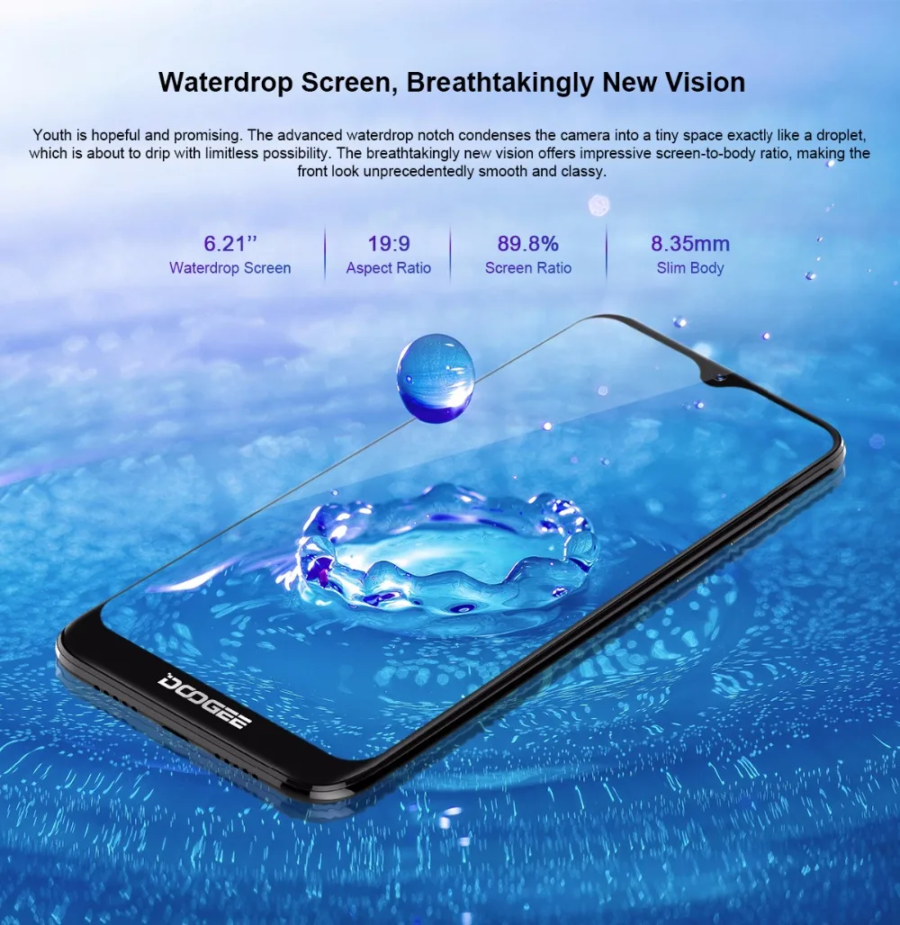 DOOGEE Y8 Plus, Android 9,0, FDD LTE, 6,21 дюймов, 19:9, экран капли воды, смартфон MTK6761, 3 Гб ОЗУ, 32 Гб ПЗУ, 4000 мАч, две sim-карты, МП
