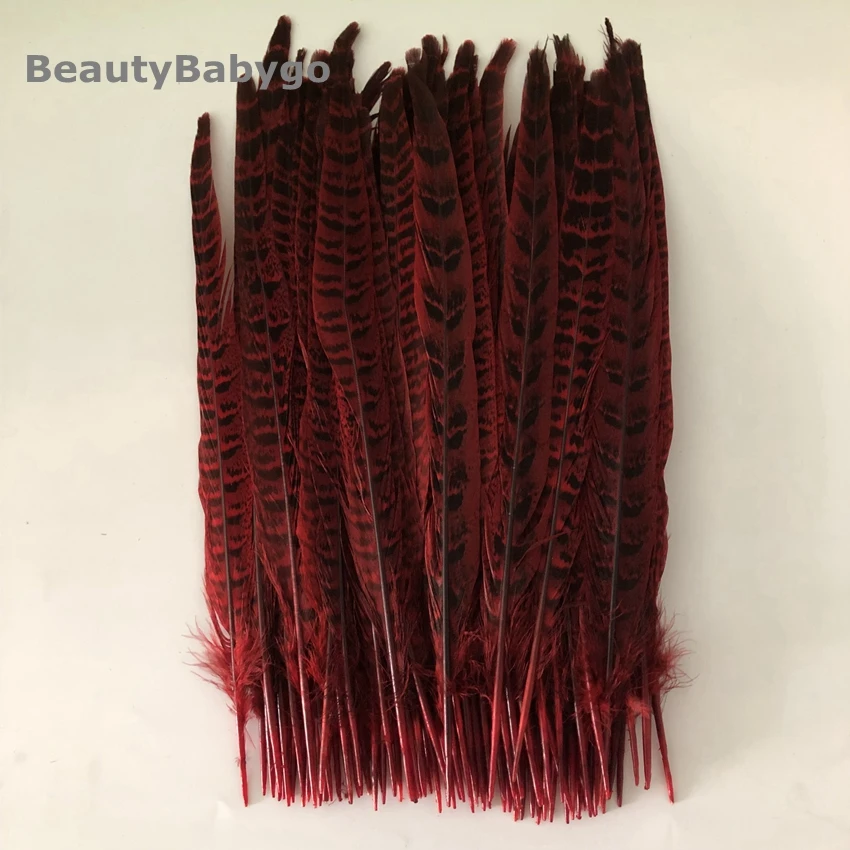 direct red 100 штук, черные перья фазана с кольцом, 25-30 см, 10-12 дюймов, длинные натуральные Куриные перья, шлейфы, карнавал, рождественские украшения - Цвет: direct red