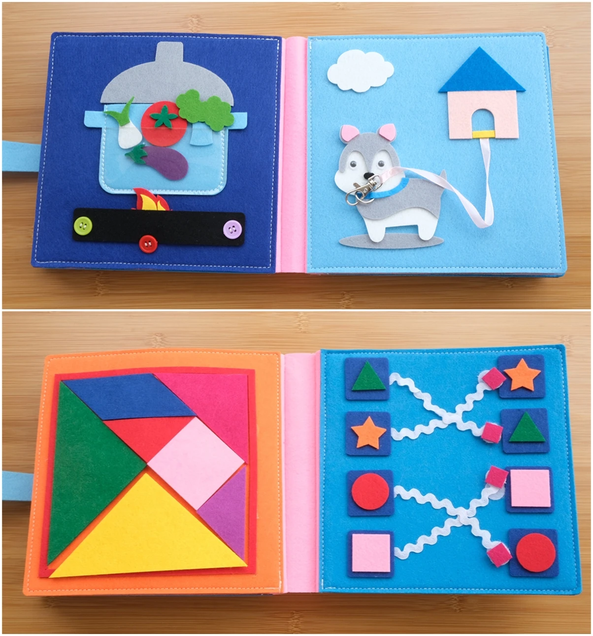 Libro de matem&aacute;ticas Montessori para beb&eacute;, juguete de aprendizaje temprano, libro de tela b&aacute;sico para ense&ntilde;anza de habilidades diarias, cepillo de dientes/reloj/clima/zapatos de corbata-4