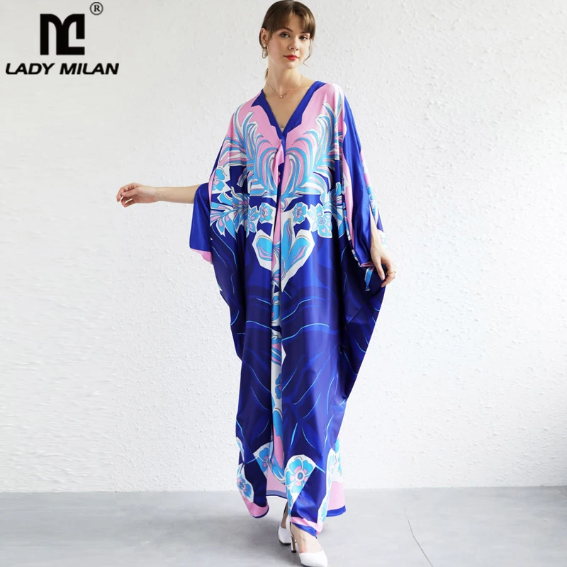 

Женское модельное платье с рукавами «летучая мышь», элегантное свободное Повседневное Платье макси с V-образным вырезом и принтом