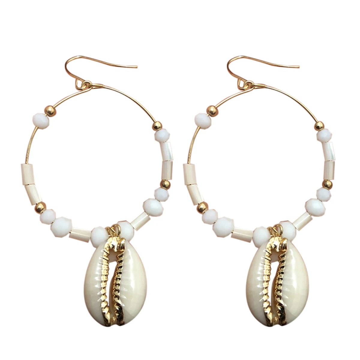 

Shellhard Bohemian Beach Round Circle Gold Natural Shell Beads Earrings Women Unique Chic Charms Dangle Earrings Trendy Jewelry