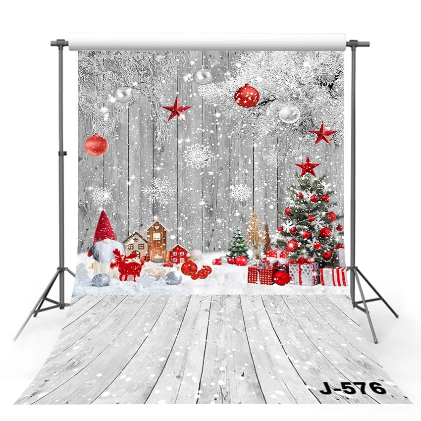 Enlarge Red Christmas Wood Gnome Backdrop for Photography Winter Wonderland Wooden Floor Holiday Snowflakes Let It Snow Birthday Party