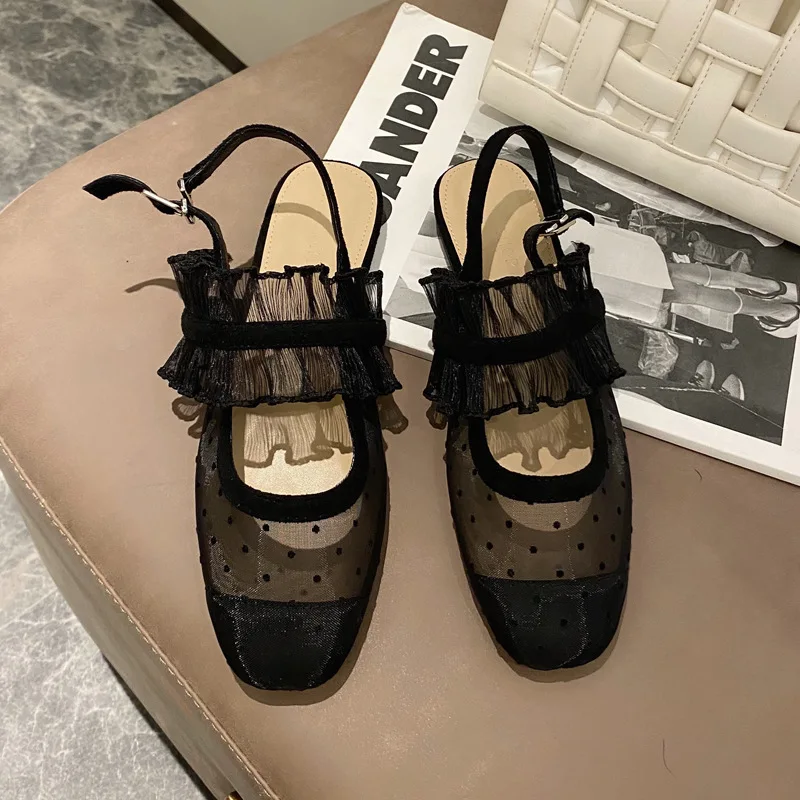 

Flat Sandal Shoe Summer Heels Mary Jane Lace Denim Women's Without Girls Fashion Stiletto 2021 Low New Open Laces Comfort Clear