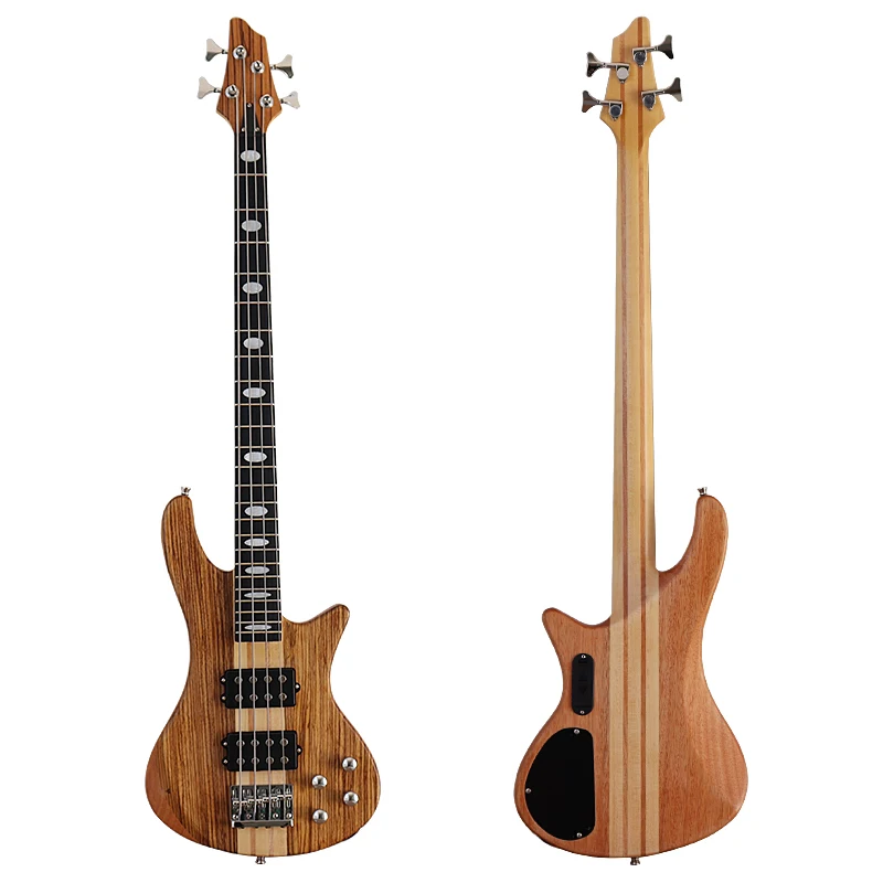 aktive bass gitarre 5 string neck durch 4 string 43 zoll elektrische bass gitarre solide okoume körper natürliche farbe zebrawood rund top f