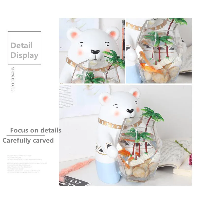 Hot Selling Indoor Office Decoration Creative Mini Aquariums Goldfish Betta Fish Bowl Aquatic Pet Supplies Cute Bear Style | Дом и сад