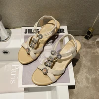 2021 summer sandals for women wedges shoes soft comfortable ladies roman shoes string bead open toe slippers elastic band sandal