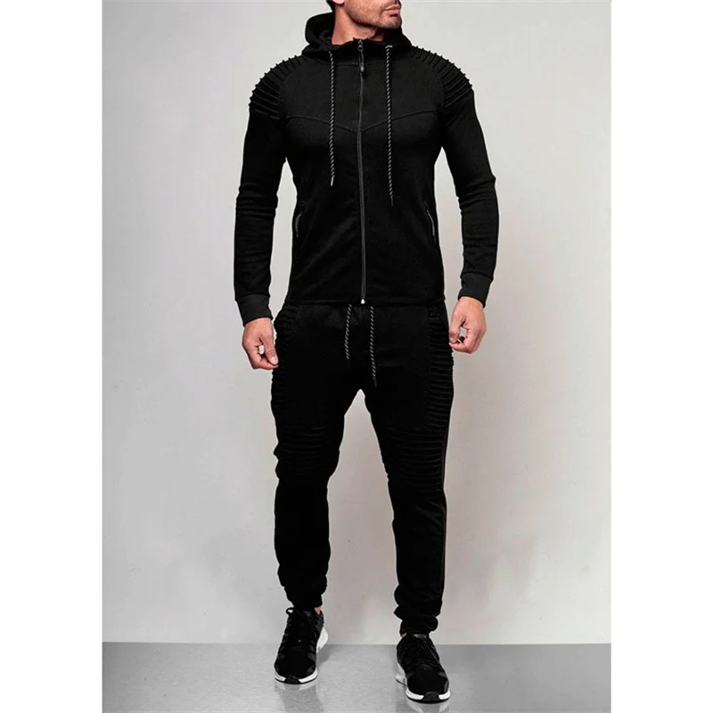 

Trendy men's thread hooded cardigan + same color pencil pants suit
