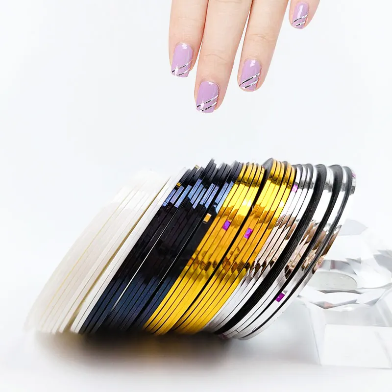 1PC 8m Gold Silver Thread Nail Stickers Decor with Glue Self-Adhesive Smile Line Laser Ray Beauty Makeup Manicure Tools | Красота и