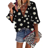 small daisy print long sleeve v neck single breasted ladies shirt plus size loose casual streetwear women tops and blouses