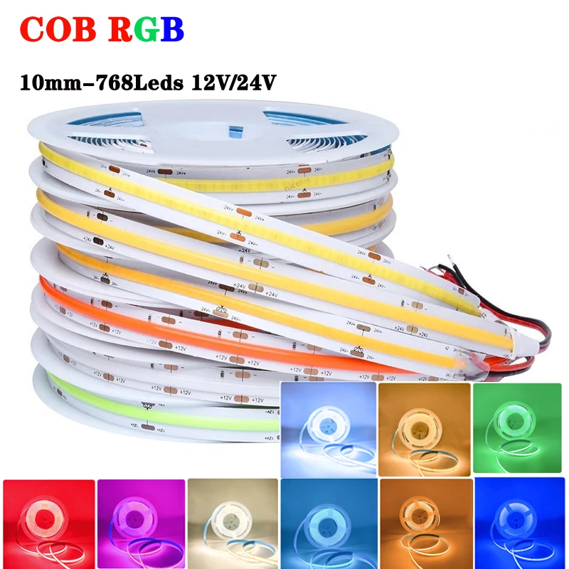 

5M DC12V 24V 384 LEDs COB LED Strip 768LEDs RGB Flexible COB LED Lights Red / Greeen / Blue / Ice Blue / Pink / Gold LED Tape