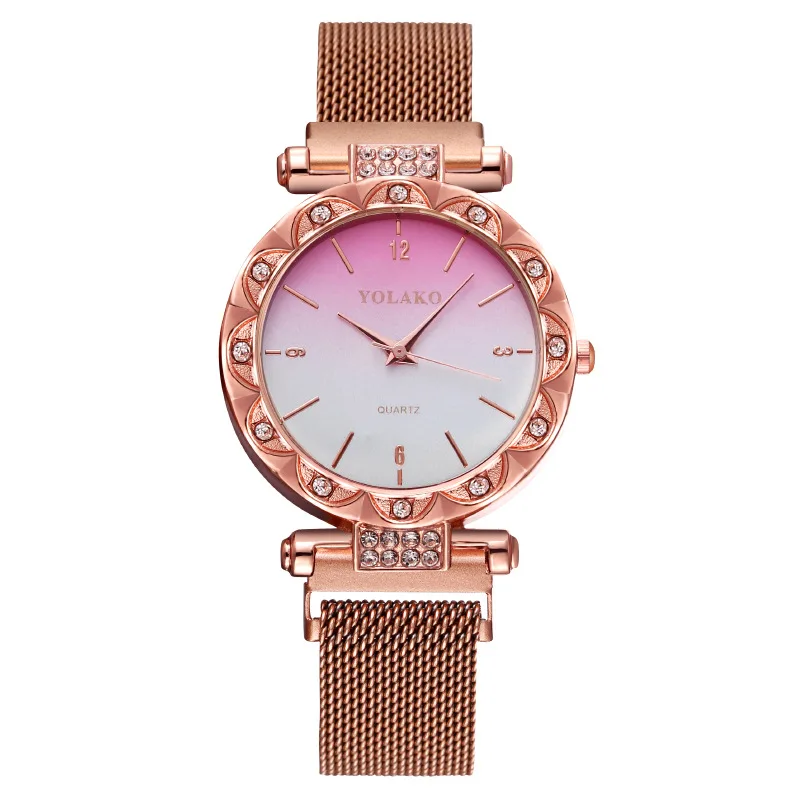 

Новинка 2021, женские кварцевые часы, модные часы на магните из розового золота, деловые цифровые женские наручные часы со стразами, женские н...