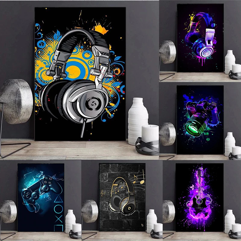 Граффити художественная камера наушники геймпад Холст Картина модные красочные