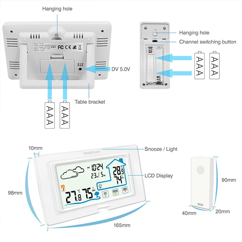 NEW Touch Indoor Outdoor Weather Station+ Outdoor Device Forecast Sensor Thermometer Hygrometer Meter Calendar