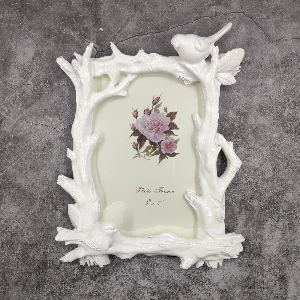 

7 Inch Nordic Creative Resin White Photo Frame European Branches Birdie Photo Frame Simple American Children Photo Frame