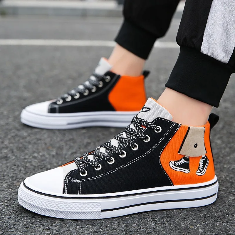 

Men's Sports Shoes Lace-up Flat High-top Shoes White All-match Casual Single Shoes 2021 New Men's Fashion Sports Shoes