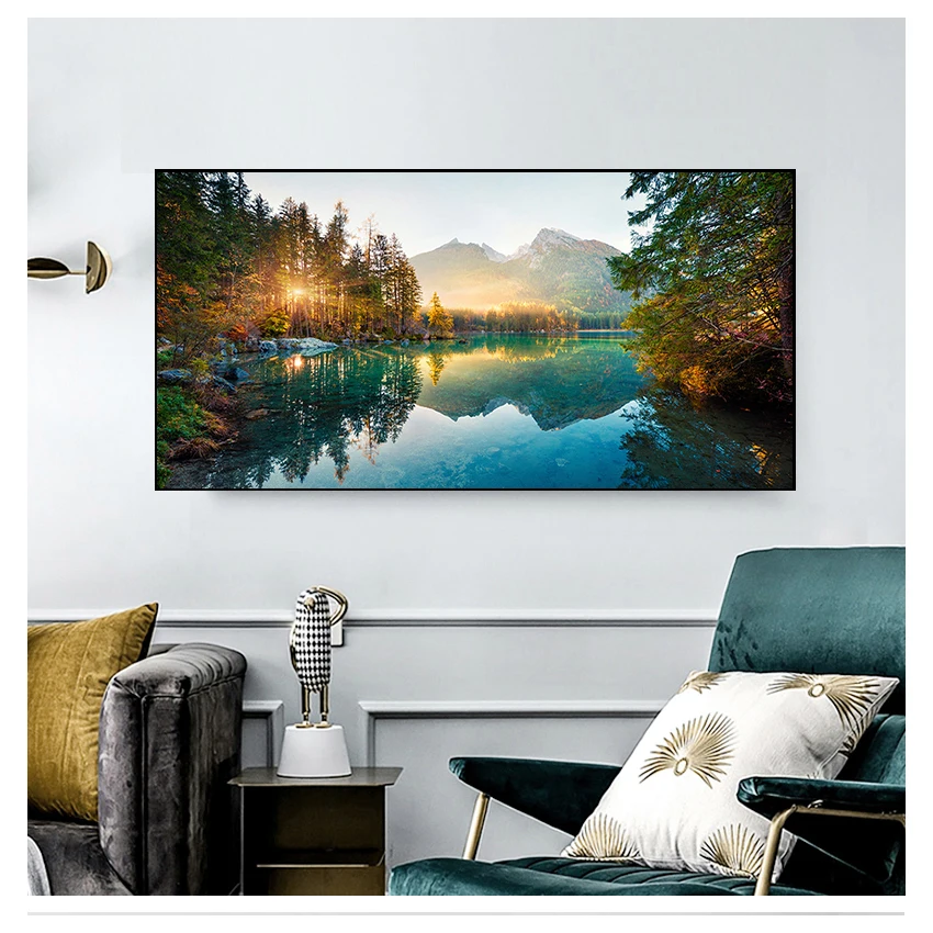 

Canvas Painting Sunshine Forest Lake Pictures for Living Bedroom Wall Art Home Decor Modern Posters Prints Nature Landscape