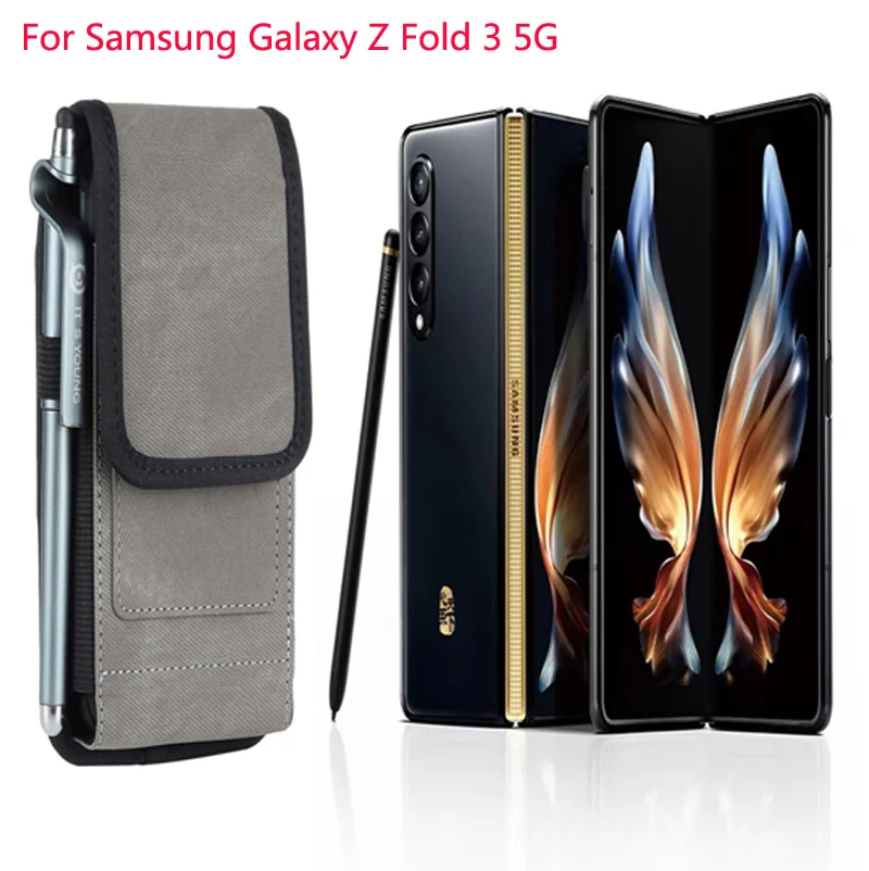 Leather Waist Bag Phone Case For Samsung Galaxy Z Fold 4 3 2 5G Waist Pack Galaxy Z Fold Mobile Phone Pouch Cases Belt Clip Bag