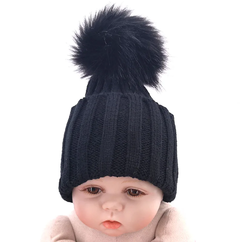Шапка с помпоном из искусственного меха для новорожденных мальчиков и девочек |