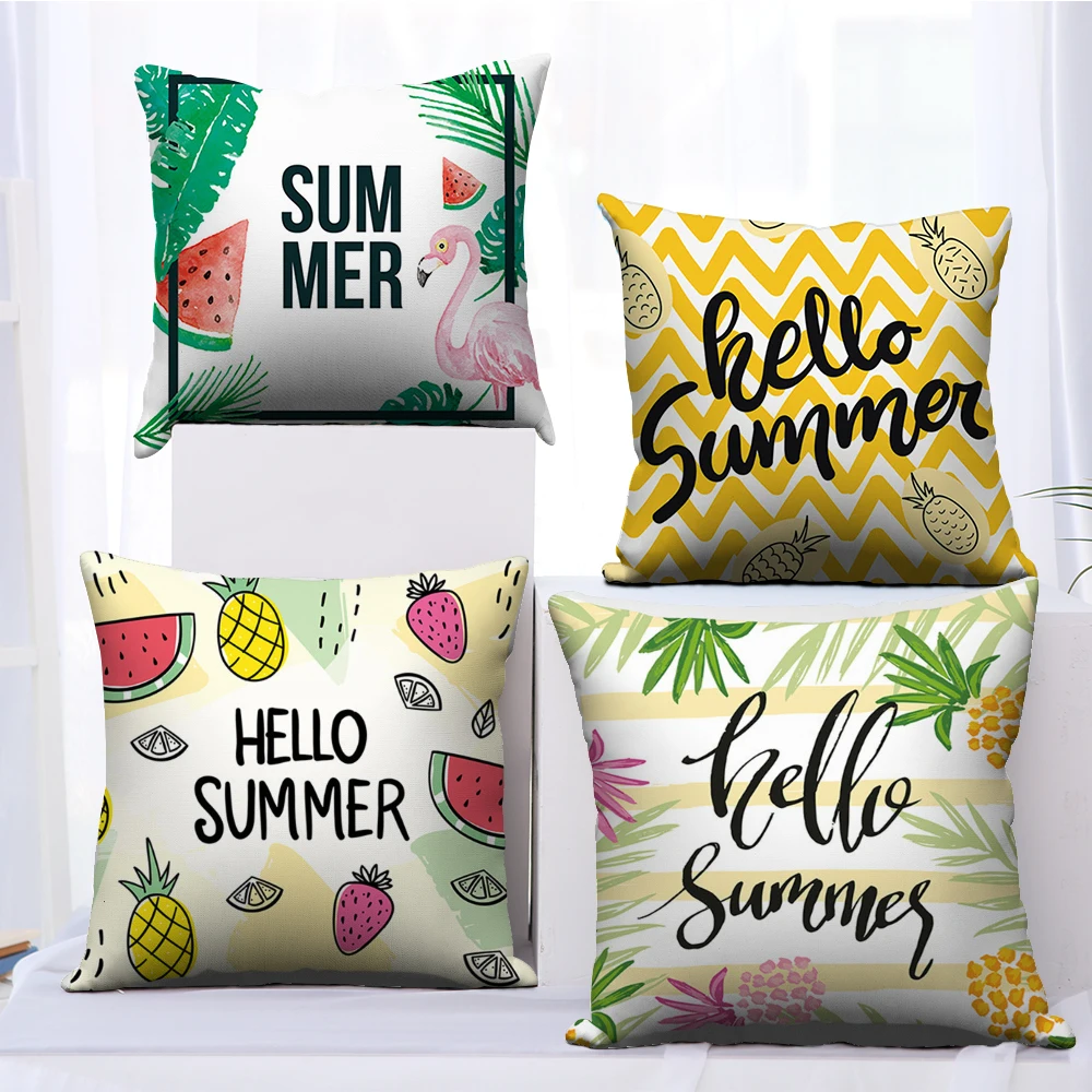 

Fuwatacchi Tropical Fruit Cushion Cover Flamingo Watermelon Pineapple Pillow Cover Chair Home Sofa Decoration Summer Pillowcase