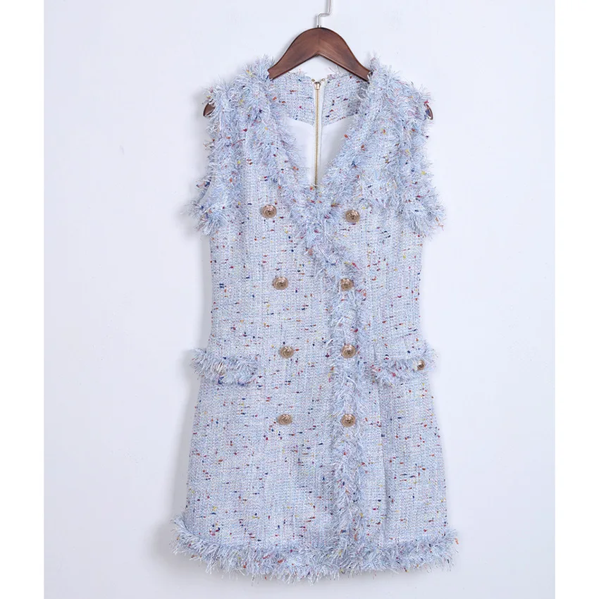 

2019 New Autumn Style Ladies Sleeveless Straight Girl's Dress V-Neck Button Office Lady Dress Wholesale