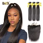 BAISI волосы индийские девственные прямые волосы 100% необработанные человеческие волосы 3 пучка с 13x4 фронтальные