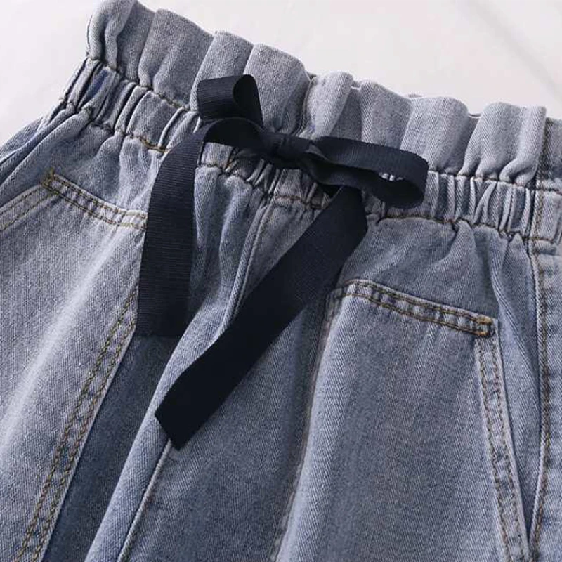 

Jeans Women Lace Up Ruffles Ankle-length Designer Lovely Denim Elastic Waist Daily College Students Loose Ulzzang Females Casual