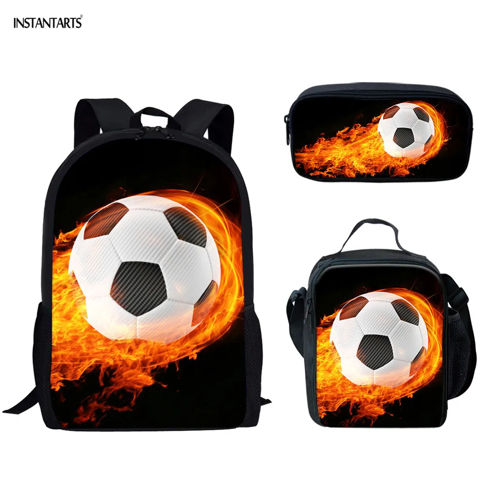 INSTANTARTS Fire Soccer дизайн 3D Школьные сумки Дети плечо рюкзаки мяч Bookbags детский подарок
