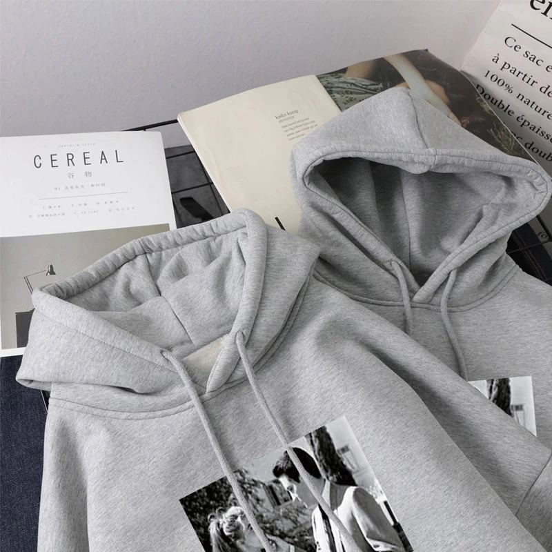 

Hooded Thick Fleece Women Hoodies 2021 Winter Korean Chic Print Loose Sweatshirts Oversize Warm Pullovers Causal Top KN66