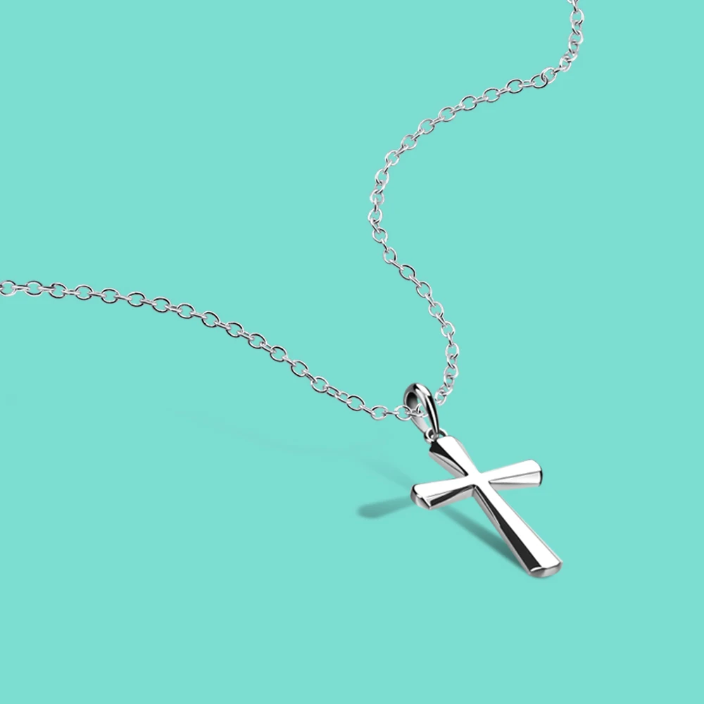 Religious Style Jewelry Women's S925 Sterling Silver Cross Pendant Chokers Necklace Classic Solid Chain 45CM With Giftbox | Украшения и