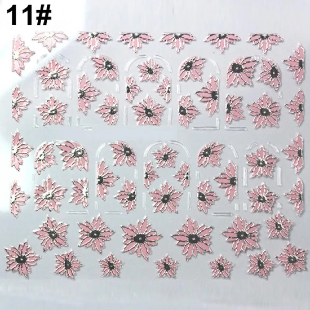 

3D Embossed Pink Flowers Design Nail Art Decal Tips Stickers Manicure Tool