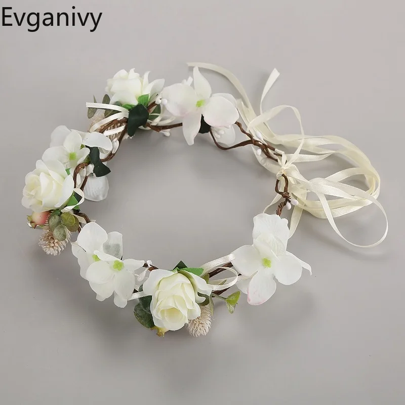 

Ladies Flower Garland Headgear Hair Loop Seaside Holiday Headband Photography Bride Bridesmaid Accessories Head Ribbon Hairbands