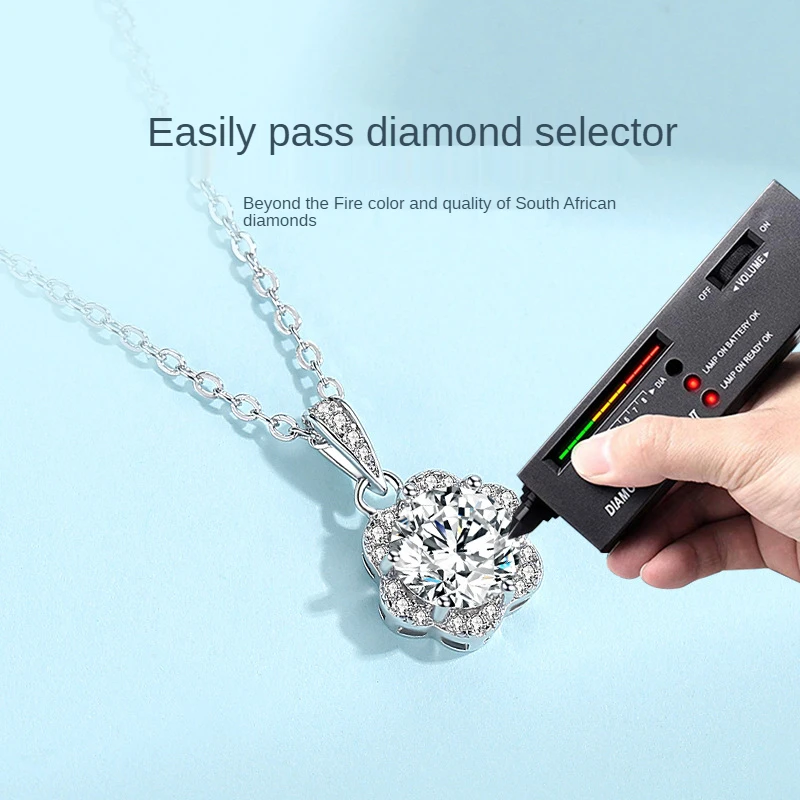 

Real 925 sterling silver women flower necklace pendant fashion jewelry Diamonds One carat moissanite clavicle necklace 45CM