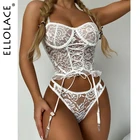 Ellolace бандажный комплект нижнего белья с оборками, сексуальный комплект нижнего белья белого цвета, Женский комплект из 2 предметов на косточках, пуш-ап, чувственное женское белье