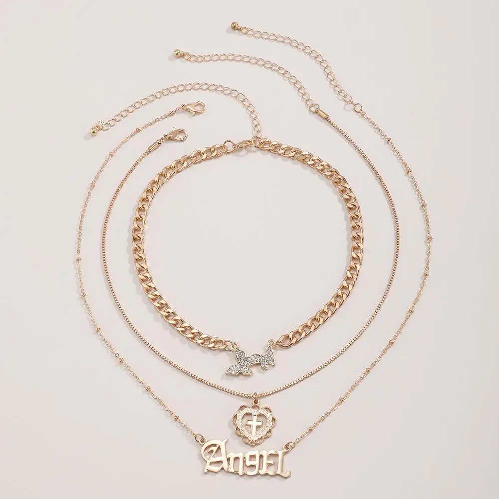 

Gothic Crystal Butterfly Choker Necklace for Women Angel Letter Sweet Heart Pedant Necklace 3PCS Layered Chain Necklace Jewelry