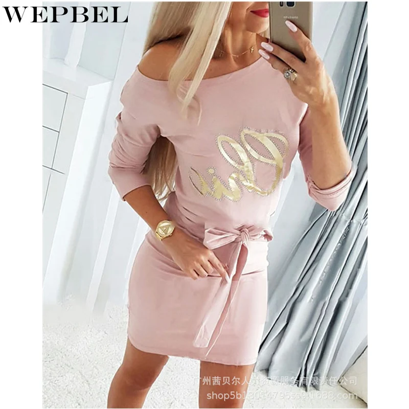 

Женское элегантное осеннее платье-свитшот WEPBEL с буквенным принтом, женское повседневное модное облегающее платье с длинным рукавом и кругл...