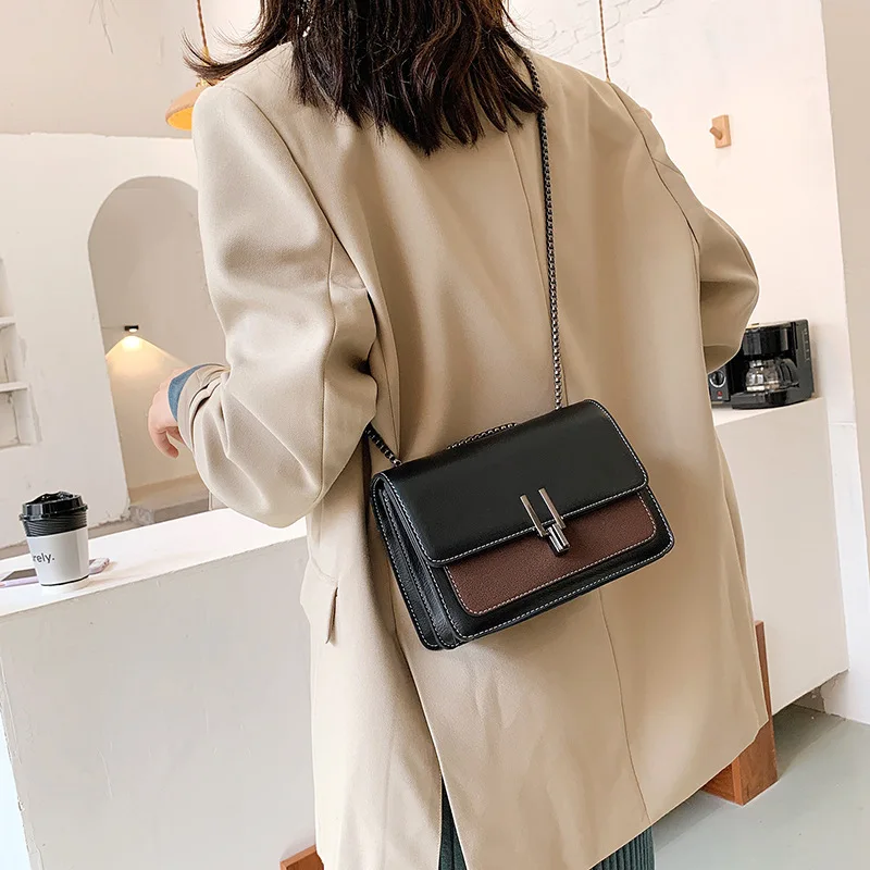 

New Solid Color PU Leather Vintage Chain Crossbody Bags for Women 2021 Lock Shoulder Simple Bag Travel Small Handbags and Purse