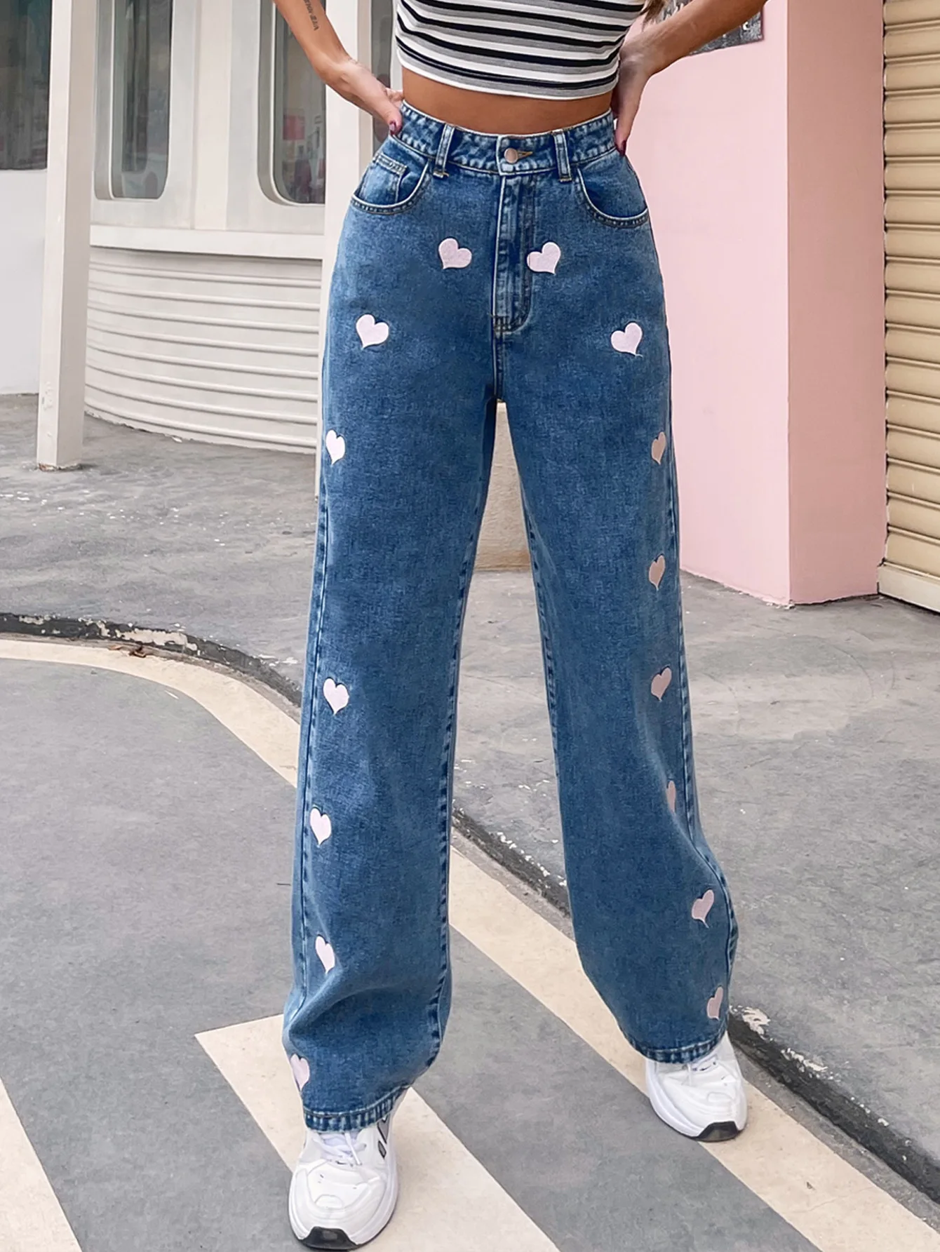 

Wide leg jeans women's fashion retro casual jeans women's street style autumn wild loose hip hop straight jeans